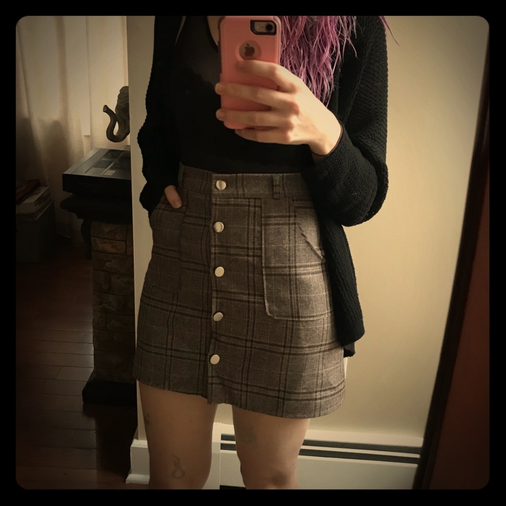 plaid button up skirt